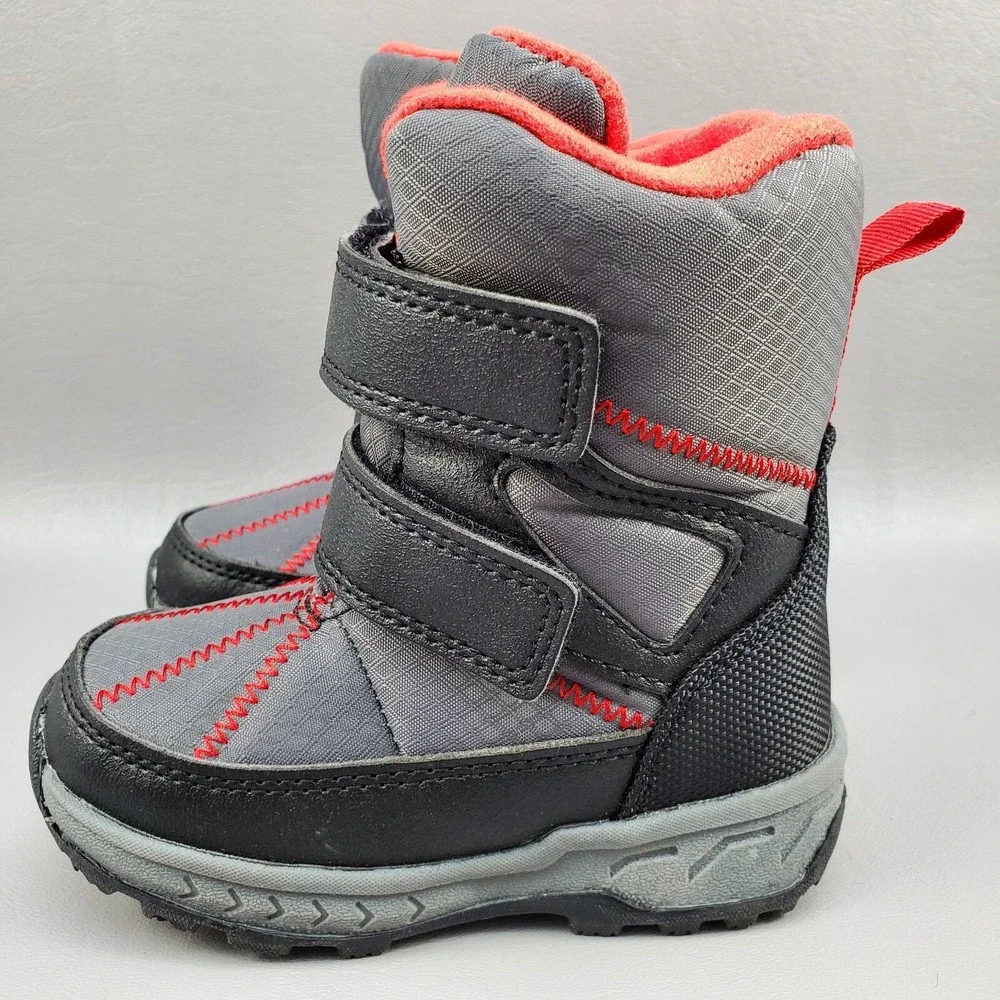 Carter's Booth CR Winter Snow Boots Toddler Boys Size 7 Mid Calf Hook Loop Gray